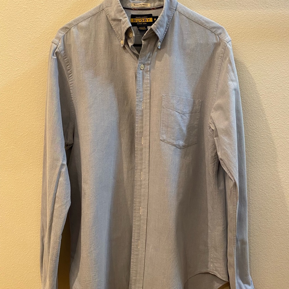 Mens blue polo Rugby button down shirt size m